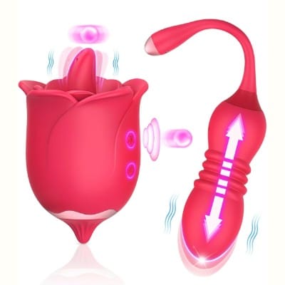 Rosa 4 en 1 – Lengua Vibradora, Huevo de Punto G, Consolador de Empuje y Más