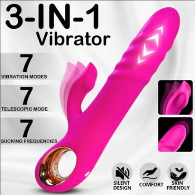 Vibrador Conejo Punto G 2 en 1 – Telescópico, 9 Modos de Vibración