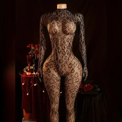 Bodystocking de Malla Negra – Lencería Sensual Elástica de Una Pieza