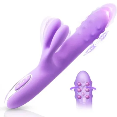 Conejito Vibrador Telescópico con Cuentas Giratorias 360°