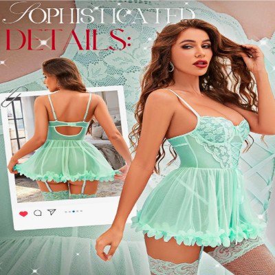 Conjunto de lencería Babydoll de encaje – 4 piezas - Imagen 3
